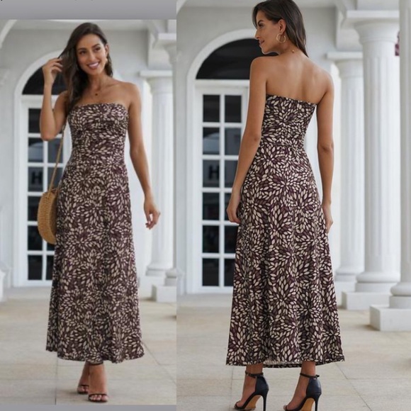 Bohemian Bandeau Floral Print Maxi Dress - Picture 2 of 5